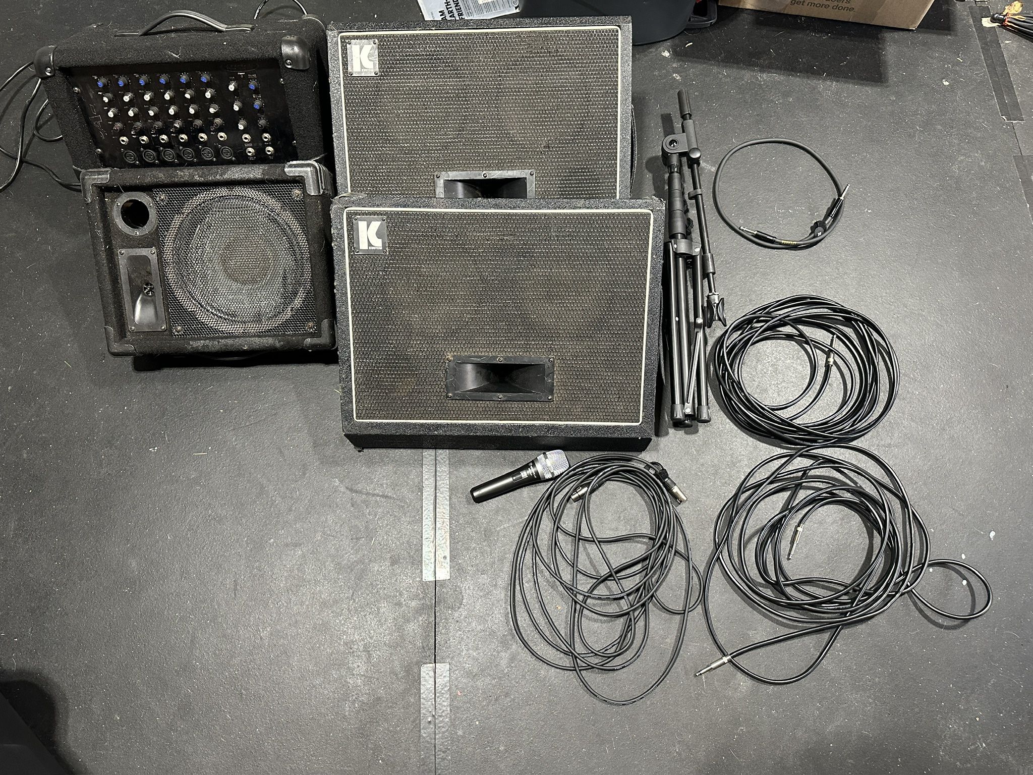 Floor Monitor PA Speaker and Amp Setup