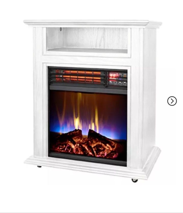 Brand New WHITE FARMHOUSE COMFORT GLOW FIREPLACE w REALISTIC Flame $399 Never Used 