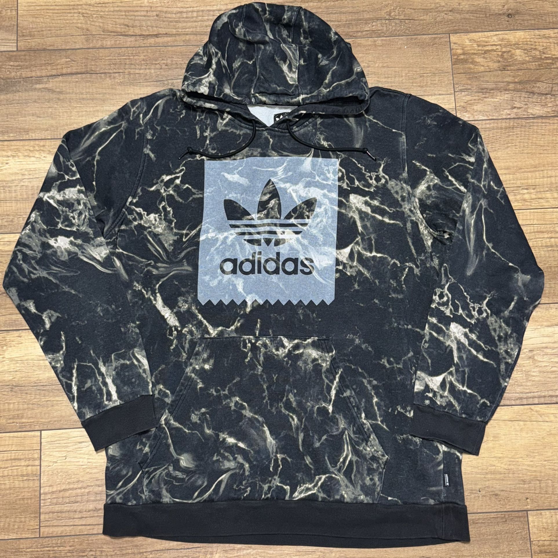 Adidas Black Marble Print Hoodie Mens XL Skateboarding Rider Approved Pullover