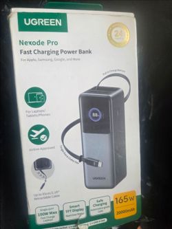 UGREEN - Nexode 165W 20,000mAh Power Bank with Retractable Cable, 3-Port Portable Charger for Laptop
