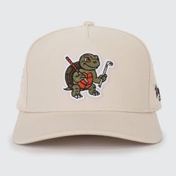 Waggle Hat Snapper: Adjustable Tan Baseball Cap with Animal Logo Design