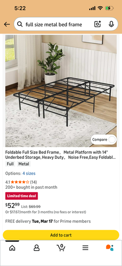 Fullsize foldable metal bed frame