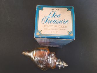 Vintage Avon Honeysuckle Foaming Bath Oil Glass, Sea Treasure FULL/Unused! Box shows signs of wear