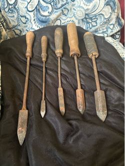 Copper soldering iron Vintage wooden handles brass soldering iron