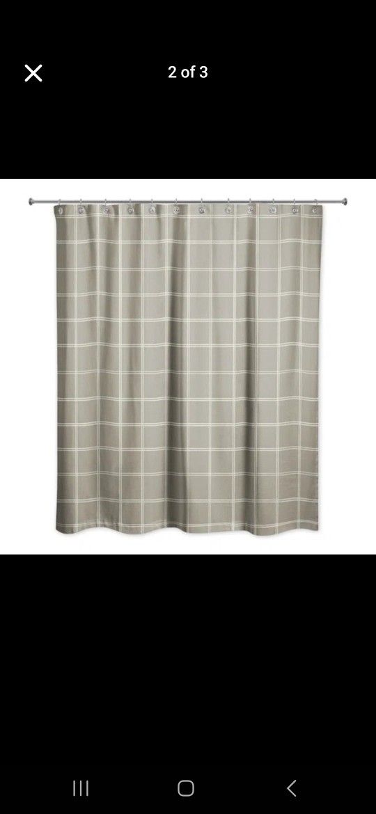 Taupe Embroidered Checkered Cloth Shower Curtain