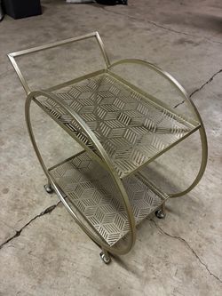 Metal Two-Tier Bar Cart on Wheels