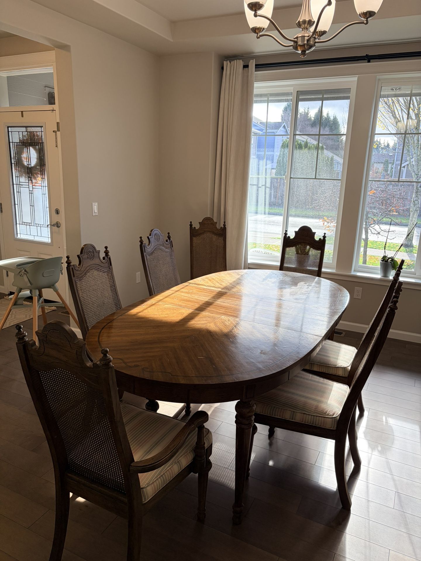 Formal Wood Dining Table w/ 7 Chairs – Solid, Heavy, and Durable