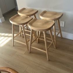 Four Solid Oak Counter Height Stools 