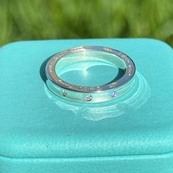 Tiffany & Co. Authentic MINT 1837 925 Silver 3 Diamond Circle Round Stacking Ring Band sz6