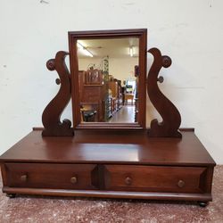 Antique 19th Century Mahogany Shaving Mirror With Drawers