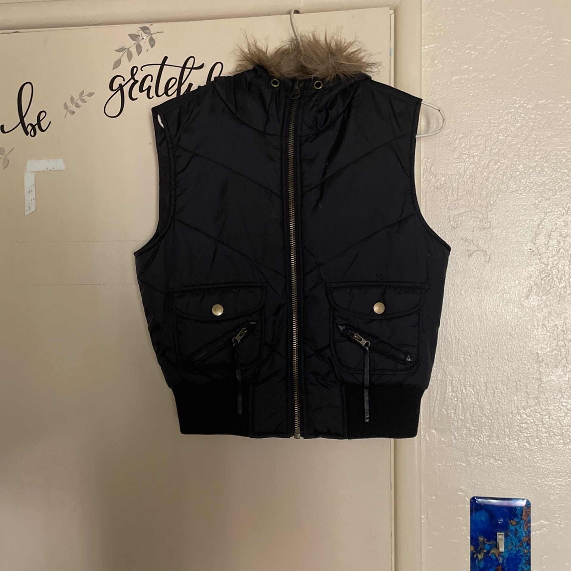 Black Vest w/ Faux Fur On Hood