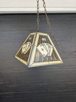 Vintage Stained Glass Playing Card and Dice Hanging Swag Lamp Light