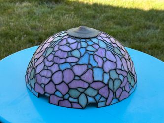 13” Tiffany Style Resin Stained Glass Floral Lampshade - 2 Missing Pieces at Base