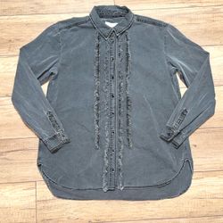 Anthropologie Pilcro Ruffled Boho Prairie Peasant Button Front Shirt Womens M