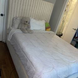 Cream Velvet Channel Tufted Bed Frame