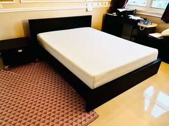 IKEA MALM queen bed , mattress & night table