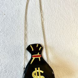 Money Bag W/ Gold Dollar Sign Crossbody Black PU Purse
