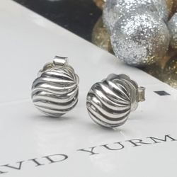 David Yurman Sterling Silver 8mm Sculpted Cable Stud Earrings 
