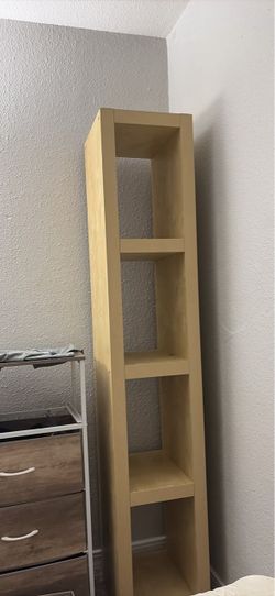 Light brown bookshelves