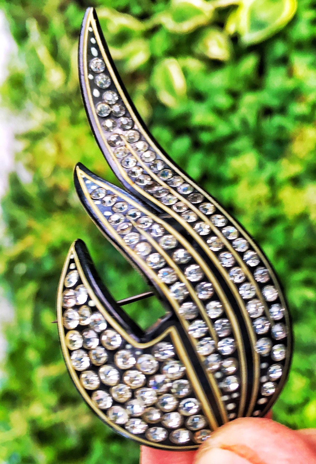 Celluloid rhinestone 1920s or 1930's large brooch or pin jewelry