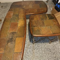 Rustic Slate Tile & Wood Coffee Table, End Table, Console Table Set