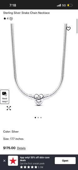 Pandora Necklace Silver Snake Chain With Heart 
