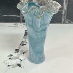 Murano Hand Blown Ruffle Top Glass Vase