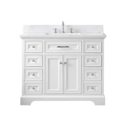 Thompson 42in Bath Vanity with Engineered Stone Vanity Top in Carrara White - New