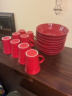 Princess House Red Bowls and Cups