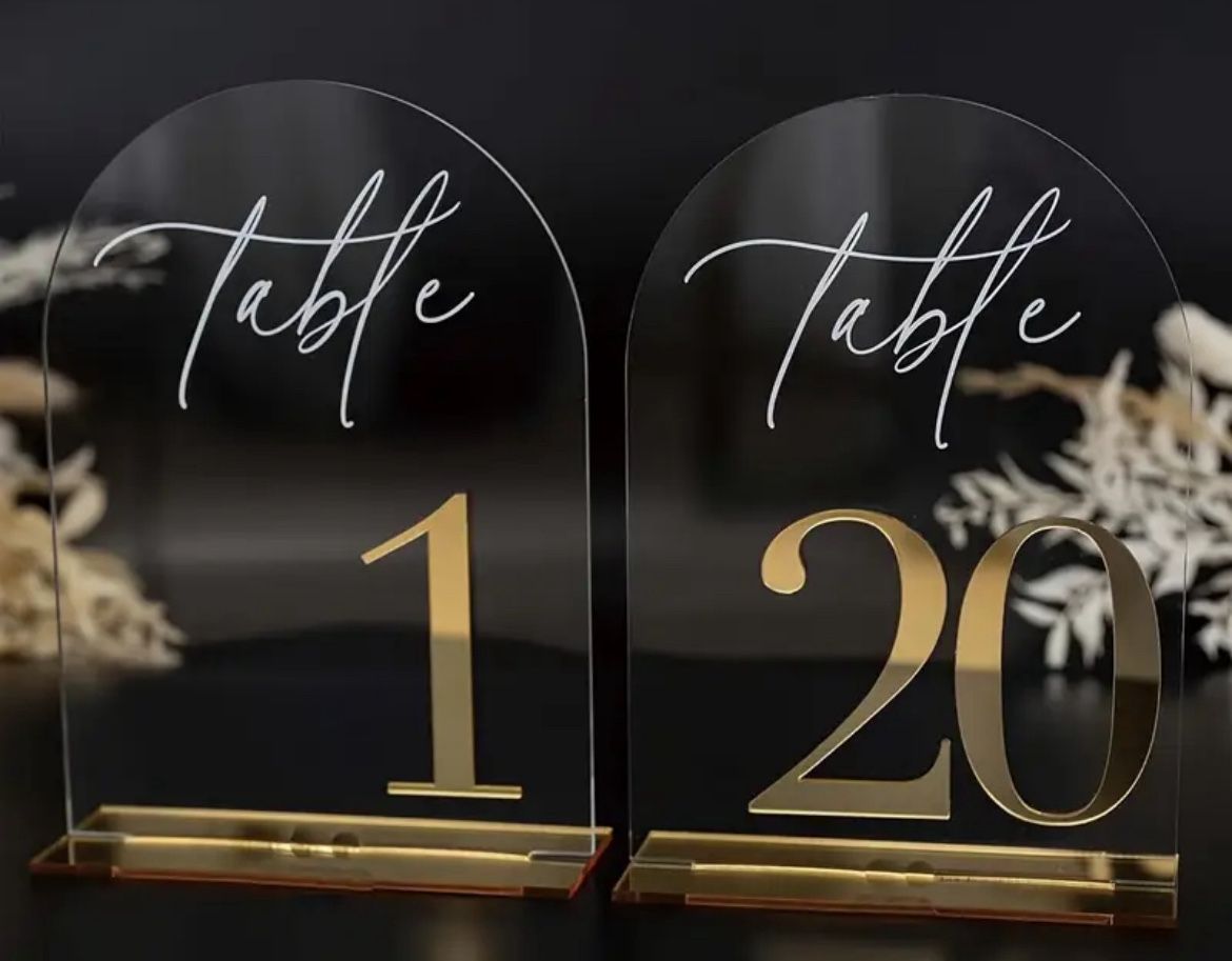20pcs Elegant Golden Wedding Table Numbers - Large Mirror Acrylic Table Cards with 1-10 & 11-20 Numbered Signs, Golden Frame-like Edges for Wedding Re
