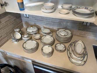 Vintage Porcelain Dinnerware Set with Gold Trim