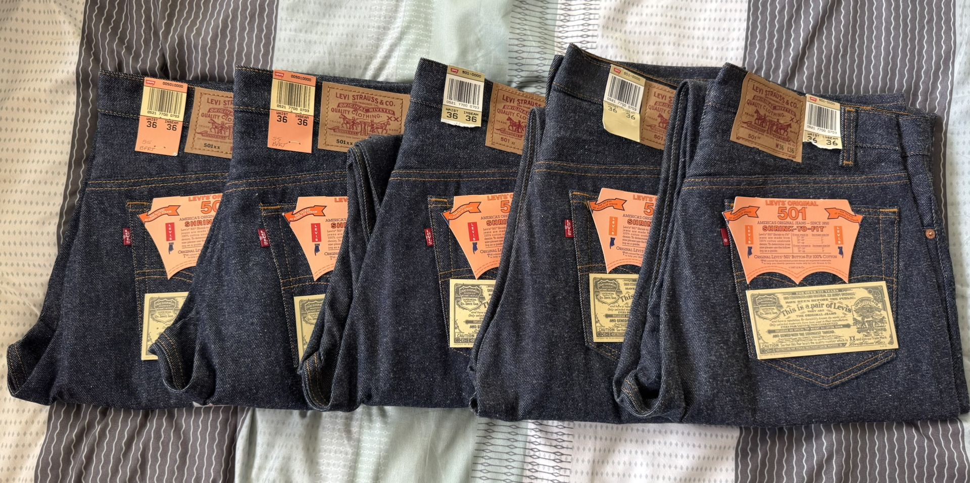 5 Pairs Of NWT Levi 501s 36x36