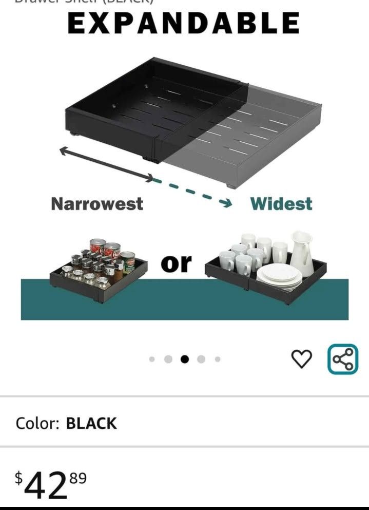 SunnyPoint Pull-Out Cabinet Organizer Expandable Drawer Shelf (BLACK) x2