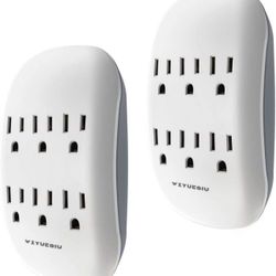 2 Pack Electric Outlet Extender, Wall Mount Outlet Splitter, 6 Outlet Multi-Plug Extender for Home, Office, White