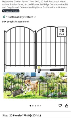 Decorative Garden Fence 17in x 20ft, 20 Pack Animal Barrier Fence