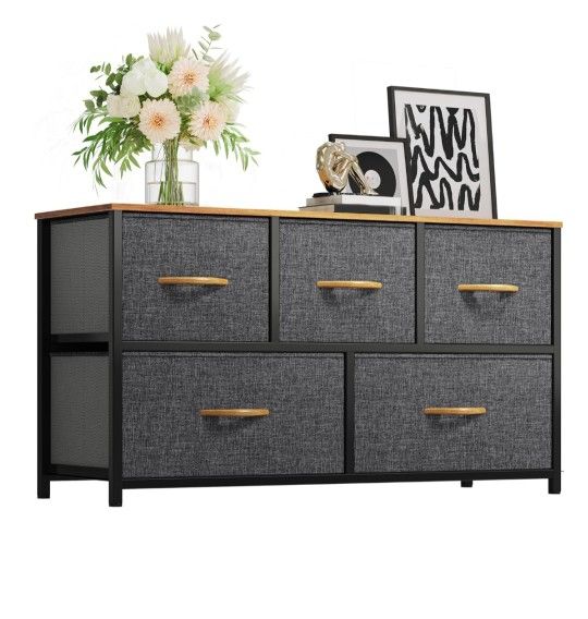 Dresser with 5 Drawers - Fabric Storage Tower, Organizer Unit for Bedroom, Living Room, Closets, Etc