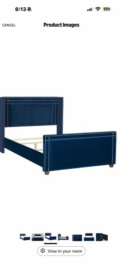 King size Navy Blue Velvet Upholstered Bed Frame
