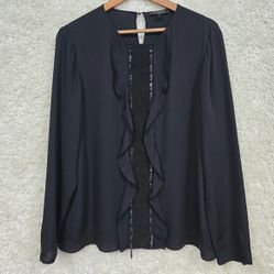 St John Blouse Womens 10 Black Silk Double Georgette Long Sleeve Luxury Preppy 