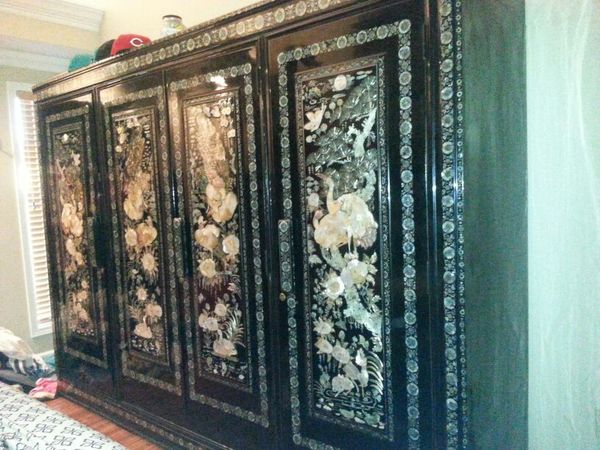 Antique Korean Cabinet Mother Of Pearl Lacquered Black Closet For 5 000sold