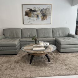 Haverty’s silver gray Leather Sectional 