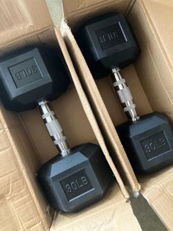 New 2 X 30 Lbs Hex Dumbbells, Rubber Encased, BalanceFrom Fitness