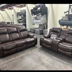 Brand New Power Reclining Comfy Gel Leatherette Sofa Loveseat 