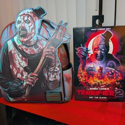 Terrifier Art The Clown Bloody Bundle: GITD Loungefly Backpack & Ultimate Bloody Figure Exclusive