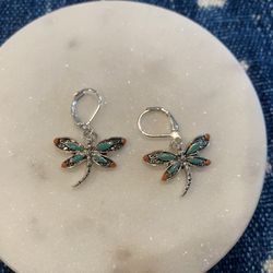 Sterling Silver 925 Dragonfly Earring w/ Inlay
