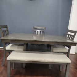 Dining Table with Storage, Chairs And Bench 