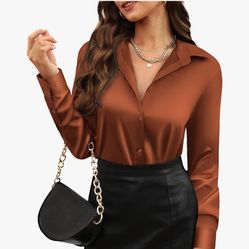 New Satin Silk Button Down w/tag