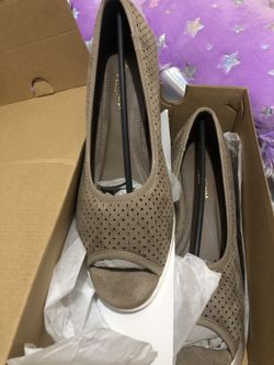 New Tan Peep-toe Wedges