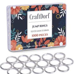CraftDorf Jump Rings 1000PCS - Silver 6mm Jewelry Connectors for Earrings, Bracelets, Necklaces, Chainmaille, Anklets, DIY Projects and More
