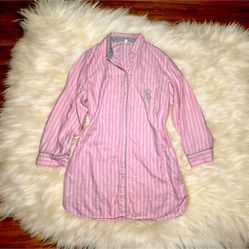 Victorias Secret Pink Silver Striped Button-Up Nightshirt