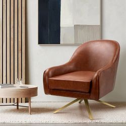Swivel Accent Chair PU Leather Armchair Modern Upholstered Barrel Chair,Brown